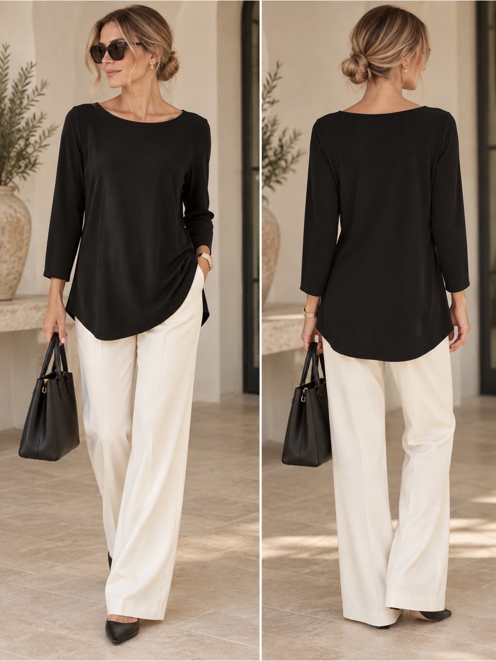 Escada Black Long-Sleeve Round-Neck Top